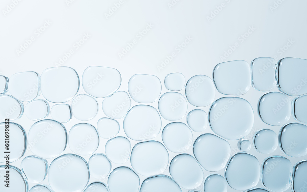 Transparent glass bubbles background, 3d rendering.