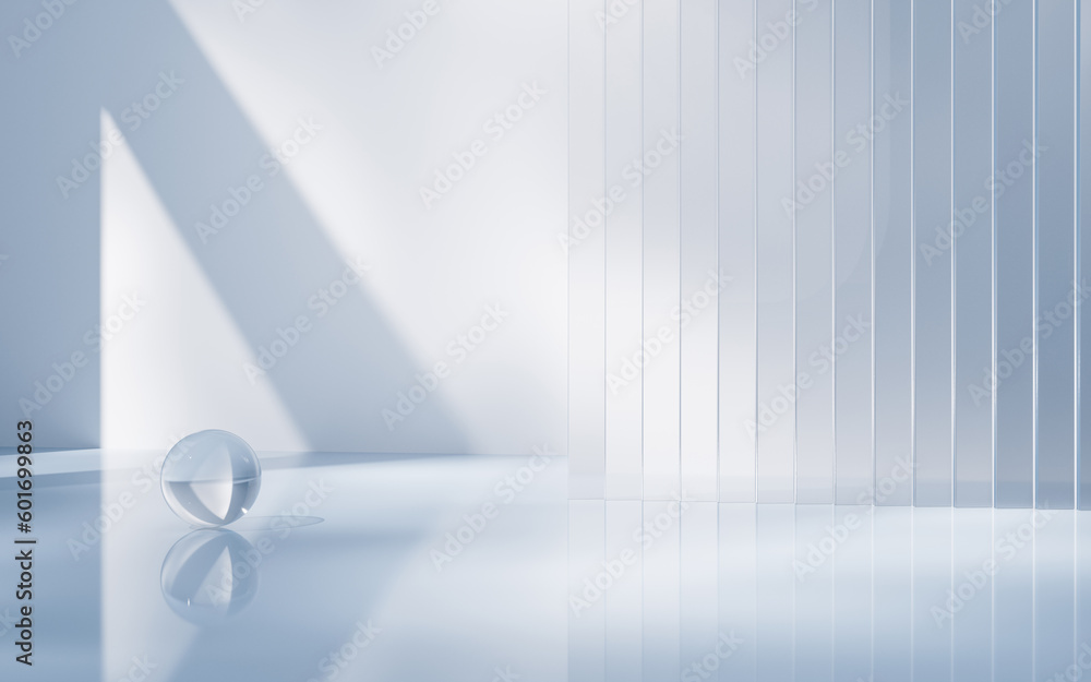 Transparent glass geometry background, 3d rendering.