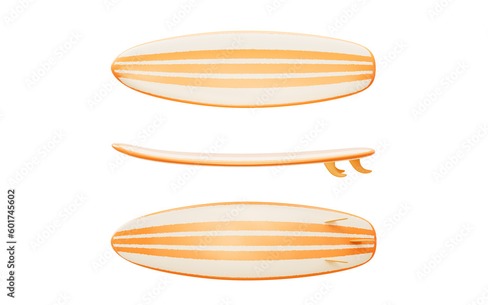 Surfboard with cartoon style, 3d rendering.