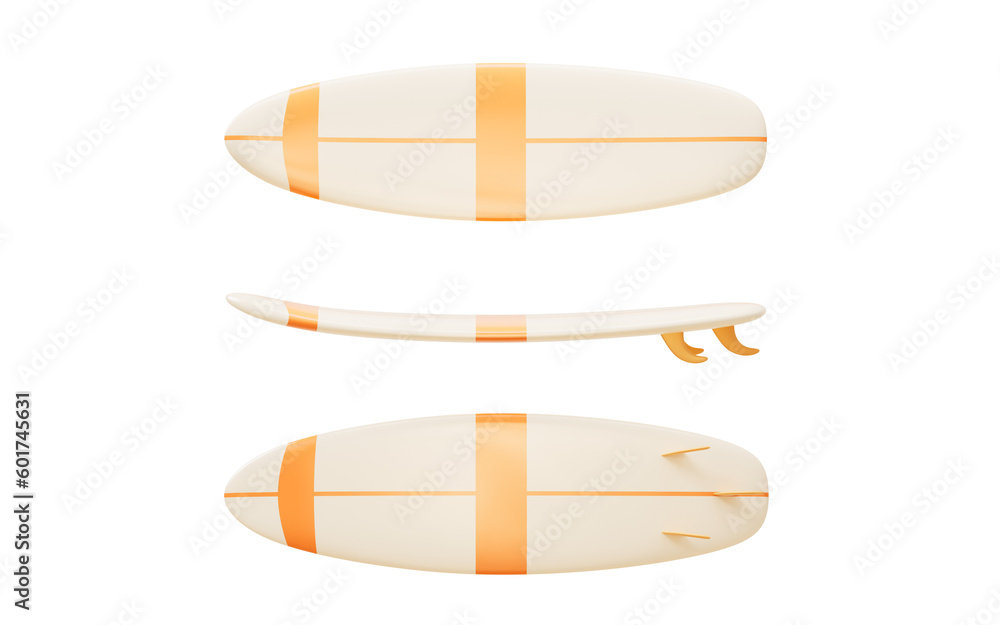 Surfboard with cartoon style, 3d rendering.