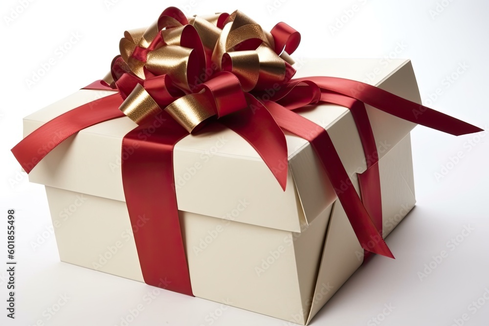 white gift box with a red ribbon and bow Generative AI