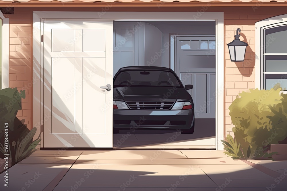 parked car inside a garage of a residential house Generative AI