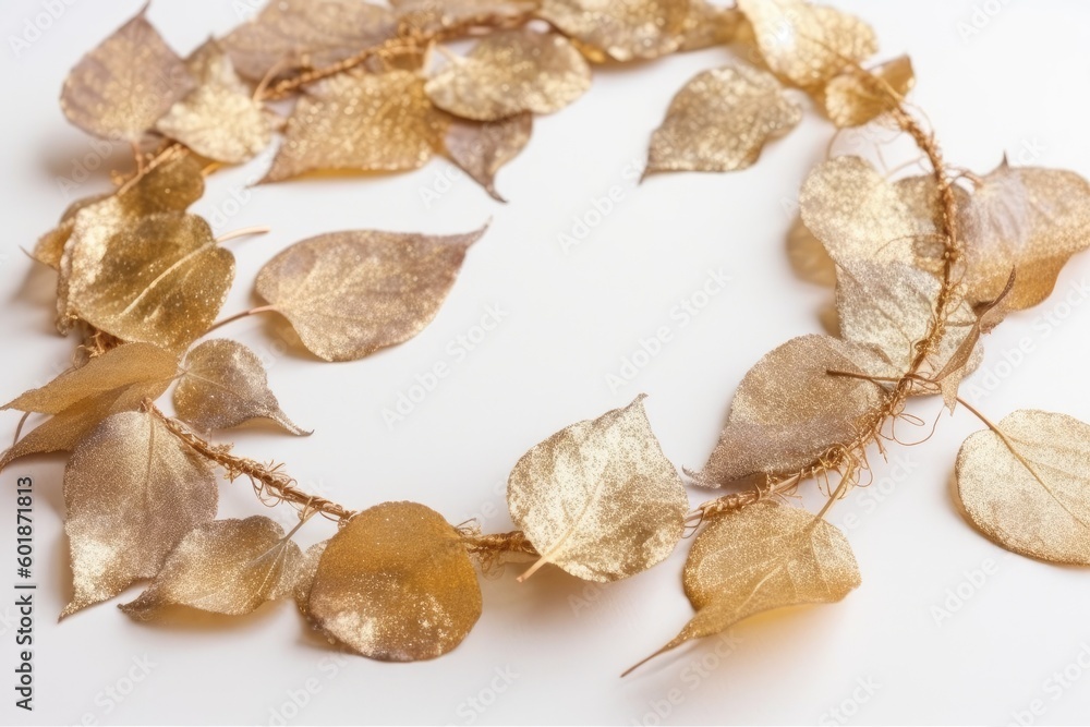 detailed close-up of a shimmering gold leaf necklace Generative AI