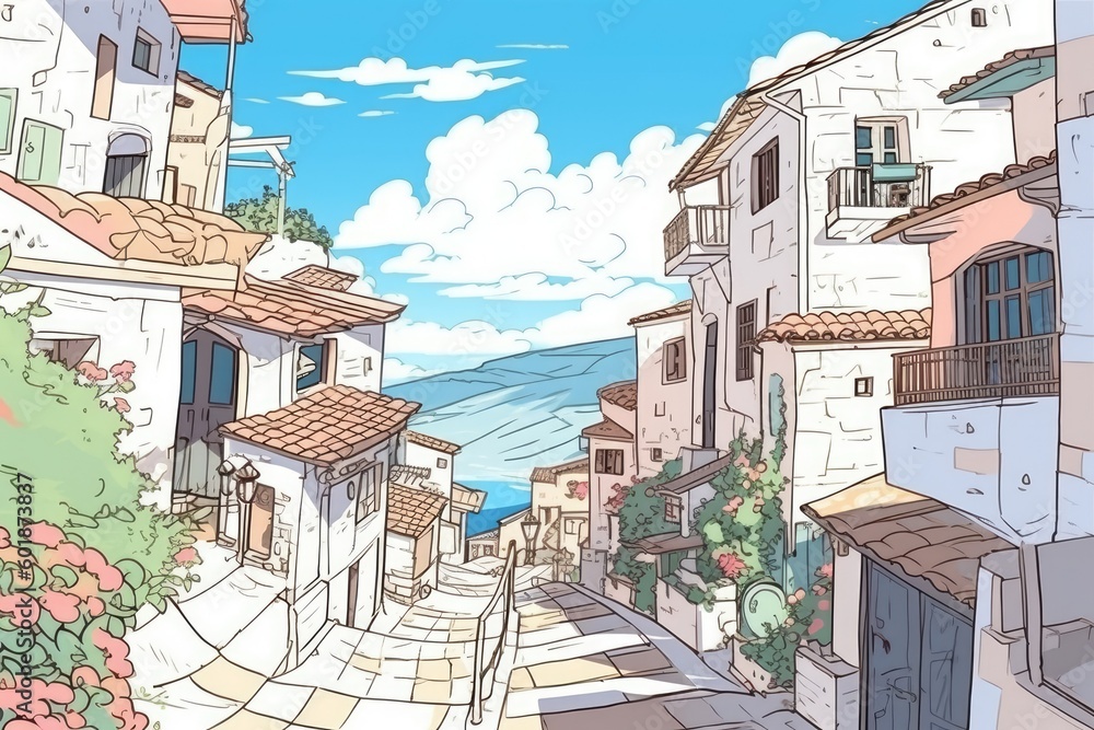 quaint street in a charming small town Generative AI