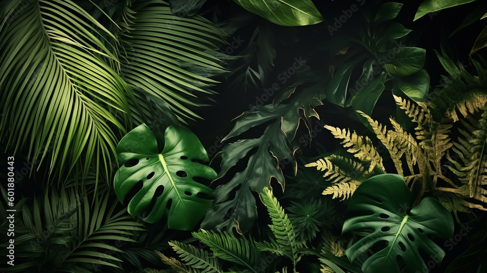 Tropical leaves background. Illustration AI Generative.