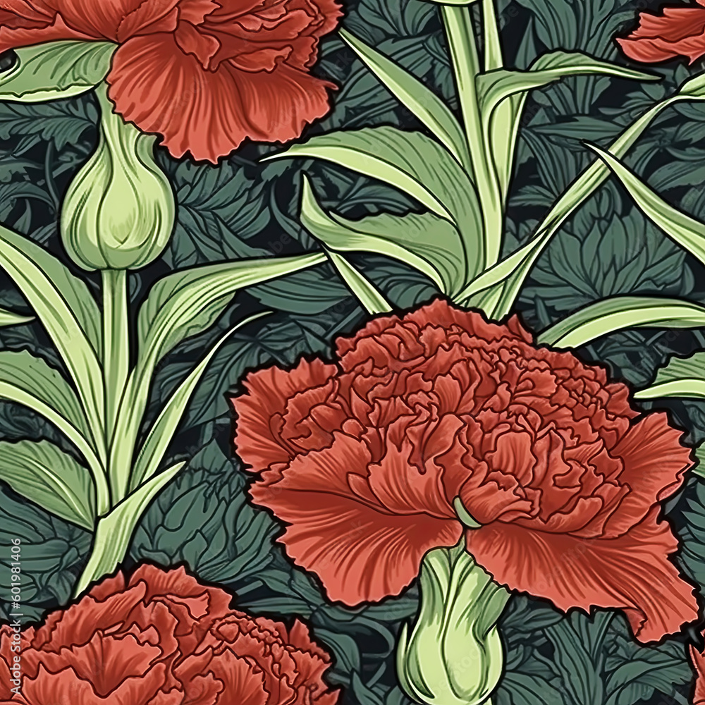 Carnation flower seamless pattern. Floral seamless background. Generative AI