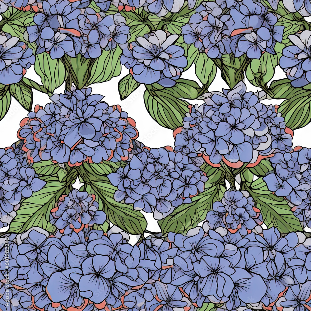 Hydrangea flower seamless pattern. Floral seamless background. Generative AI