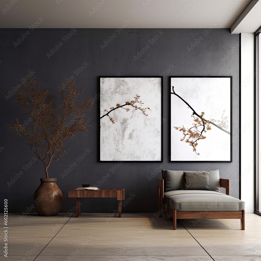 Modern Living Room Interior,Modern vintage interior of living room,Generative, AI, Illustration.