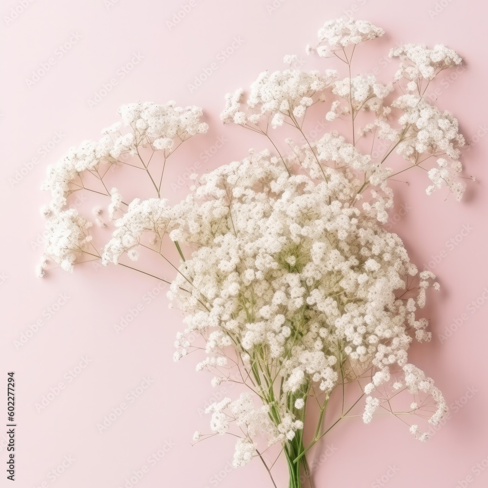 Flowers composition,Wreath made of gypsophila flowers, Background,Copy space,Pastel colors,Generativ