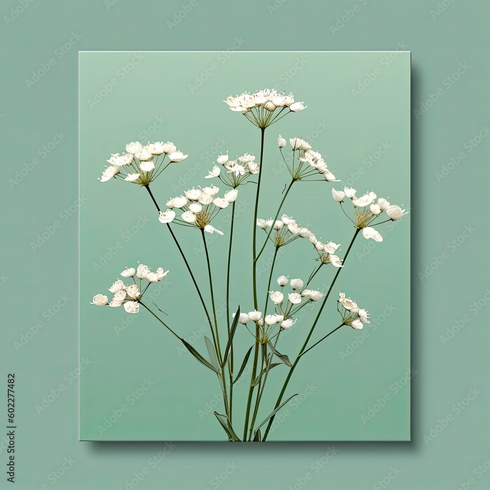 Flowers composition,Gypsophila flowers on green pastel background minimalist,Generative, AI, Illustr