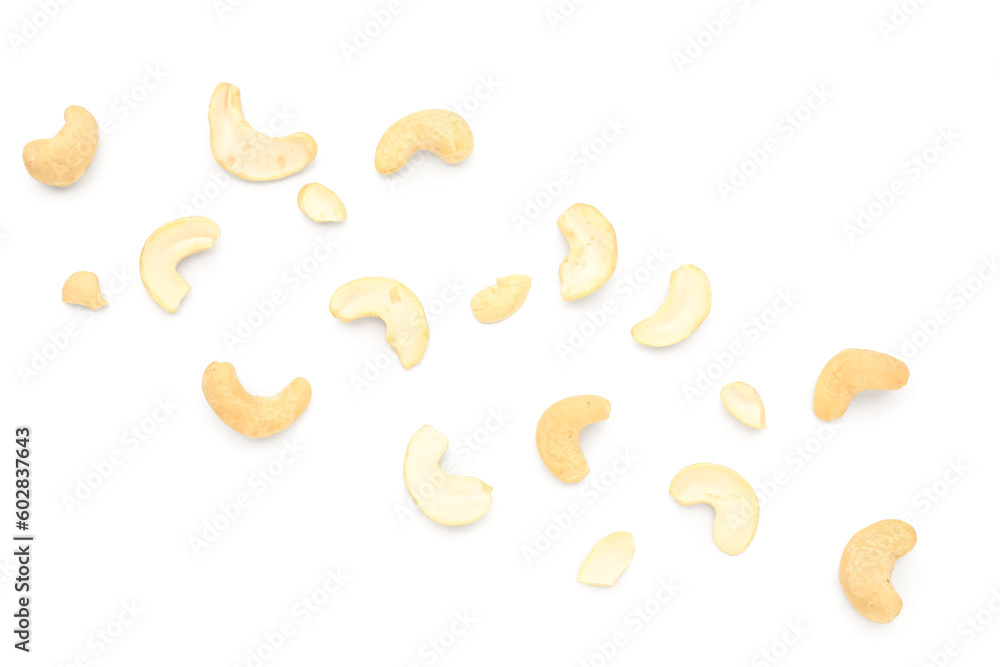 Tasty cashew nuts isolated on white background