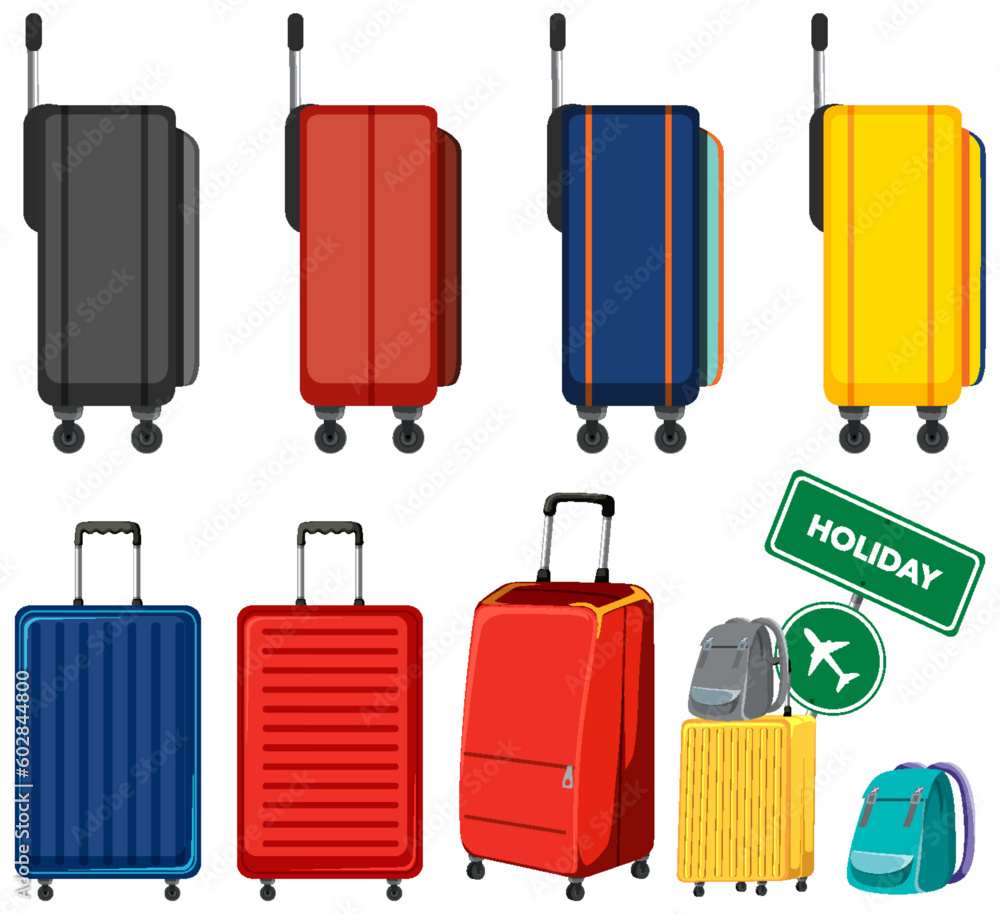 Colorful Luggage Set Vector Collection