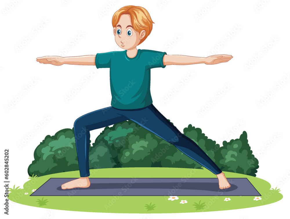 Man practicing yoga in the garden