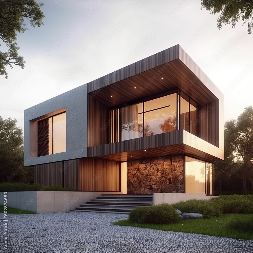 Exterior decoration minimalist house modern, Modern interior design,AI generated.