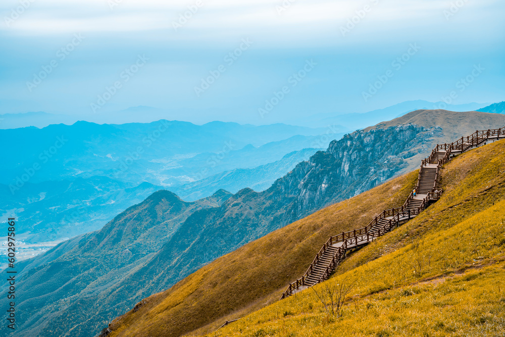 Alpine golden meadow in autumn in Wugong Mountain, Pingxiang, China