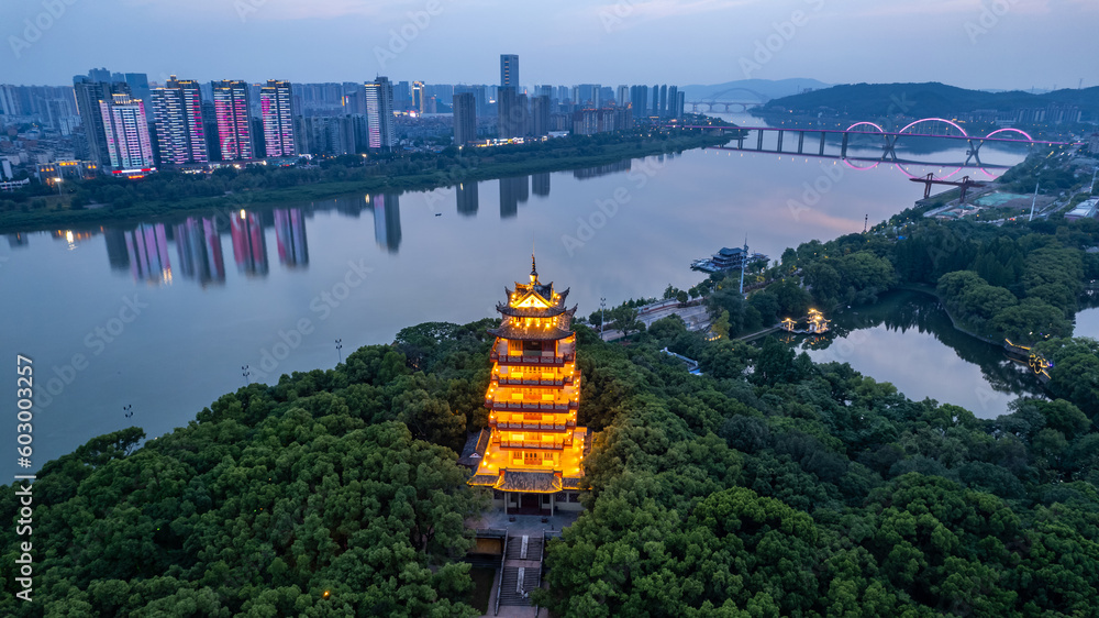 Light show on both banks of the Xiangjiang River in Zhuzhou, China