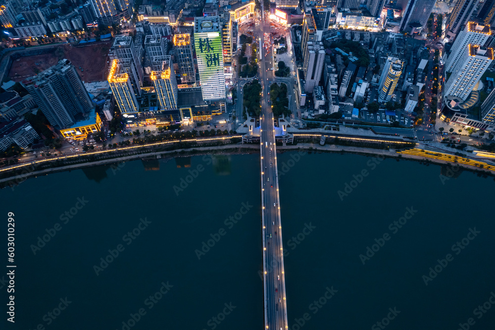 Night view of Zhuzhou Central Square, Hunan Province, China