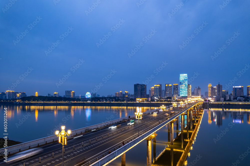 City night view of Zhuzhou City, Hunan Province, China