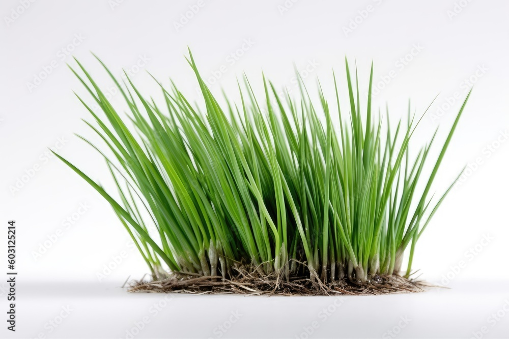 detailed close-up of a green grass plant isolated on a white background Generative AI