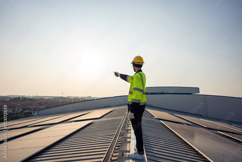 Professional engineer work to maintenance of photovoltaic panel system. 