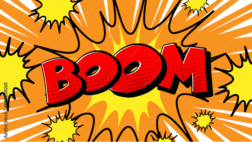 Boom retro comic speech bubble and effect in pop art style