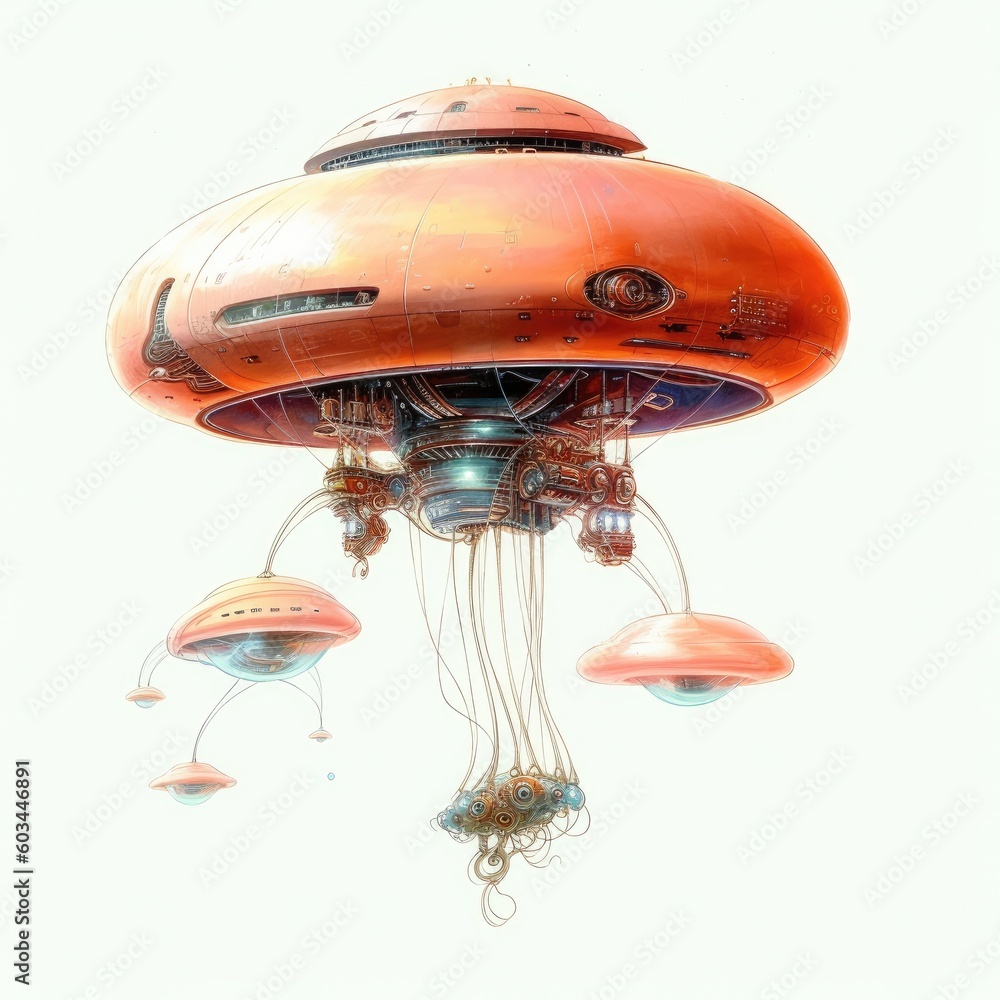 Futuristic alien Spaceship,alien invasion, extraterrestrial life,AI generated.