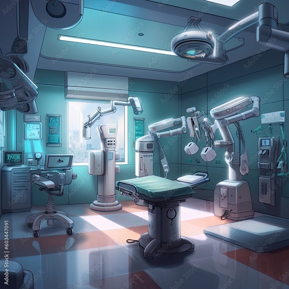 Modern operating room interior, Surgery Robot Performing Medical, operating room in the hospital con