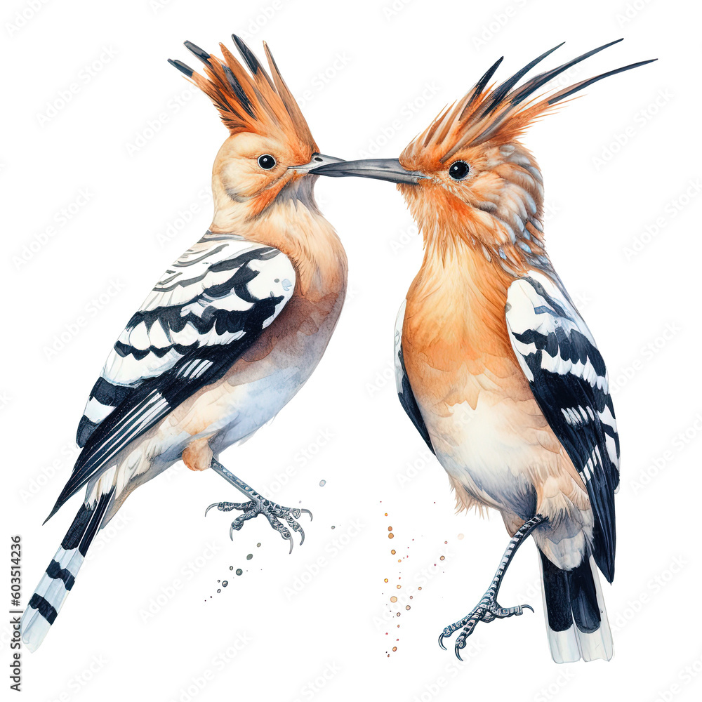 Two hoopoe birds. Illustration AI Generative.