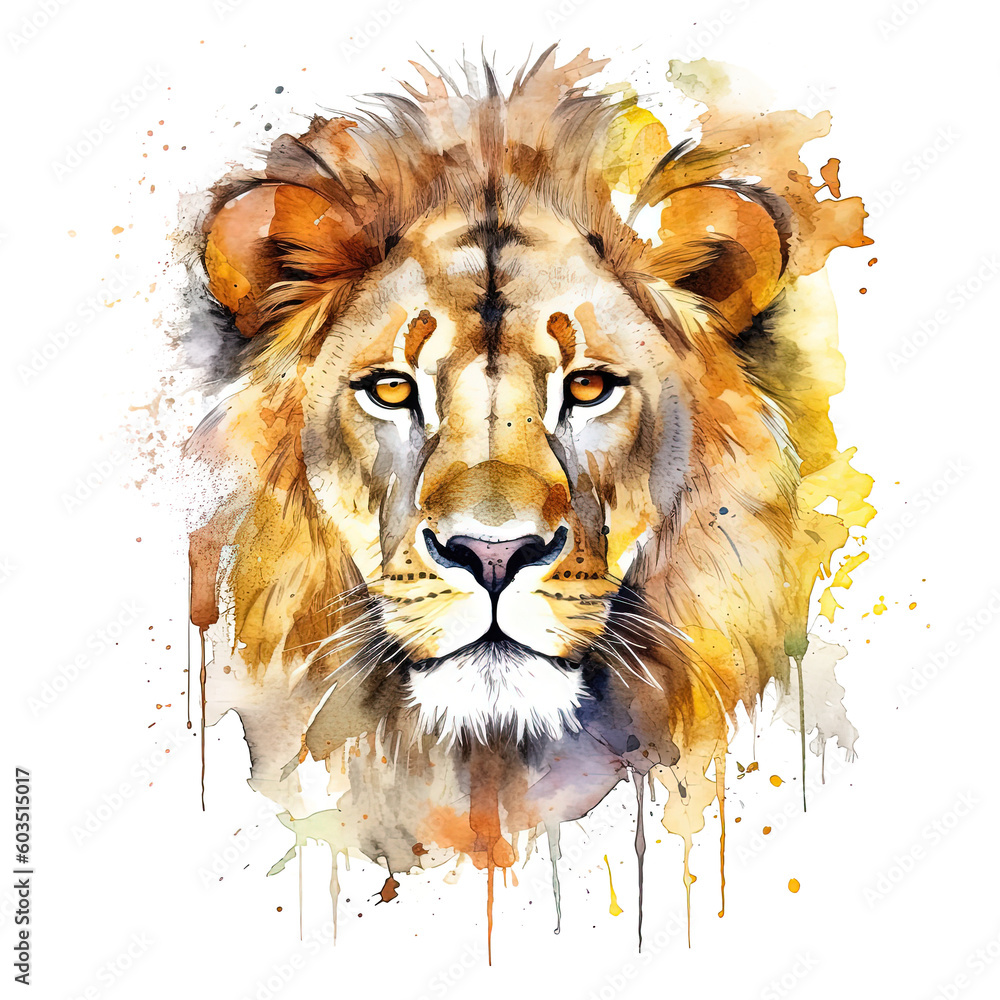 Lion watercolor head. Illustration AI Generative.