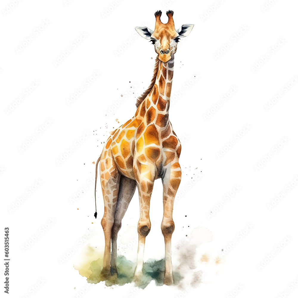 Watercolor giraffe. Illustration AI Generative.