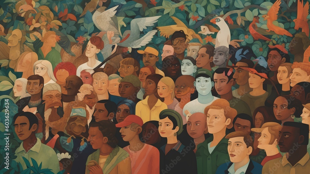 Socially diverse community crowd. The concept of multiculturalism and social diversity, symbolizing 