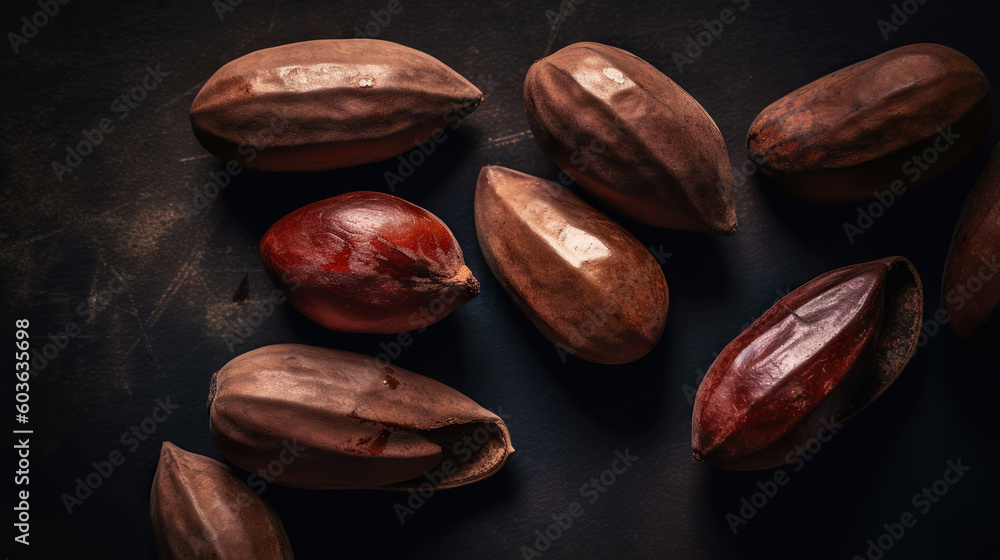 Dried Kola Nuts on dark background. Food backdrop. Generative AI