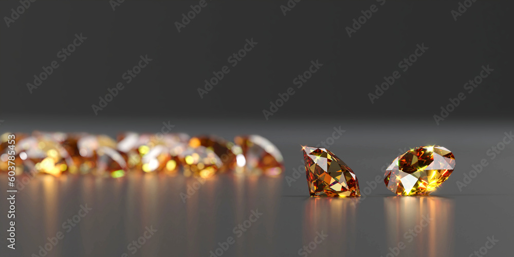 Round diamond topaz Gem placed on dark reflection background. 3d rendering soft focus