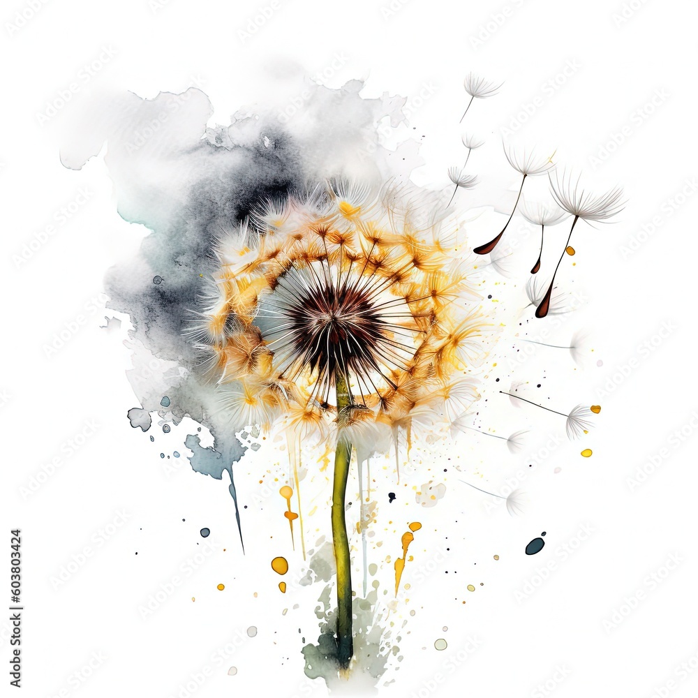 Watercolor dandelion flower. Illustration AI Generative.