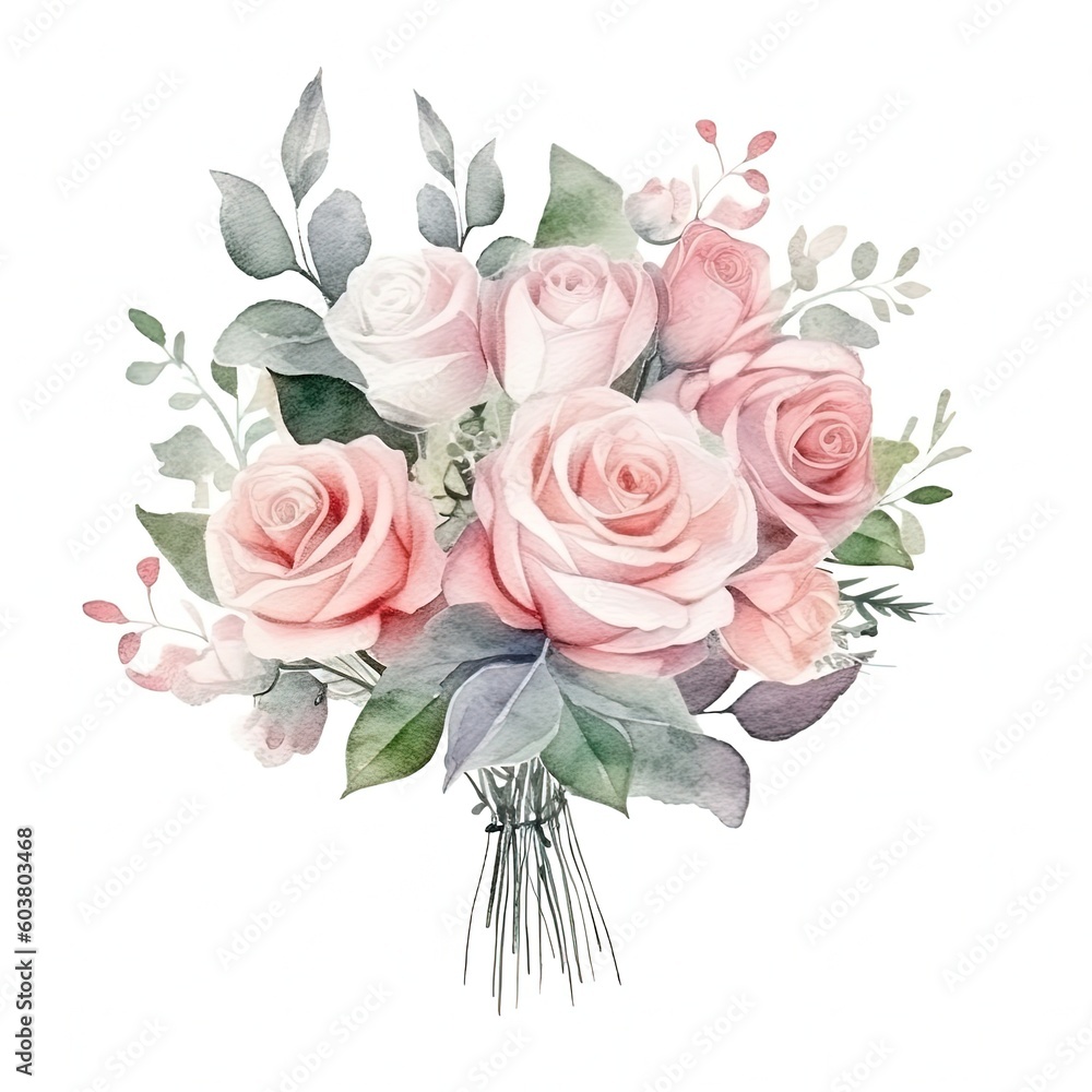 Rose watercolor bouquet. Illustration AI Generative