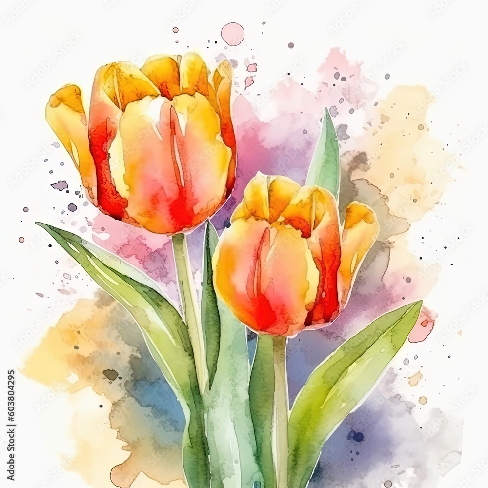 Watercolor tulip isolated. Illustration AI Generative