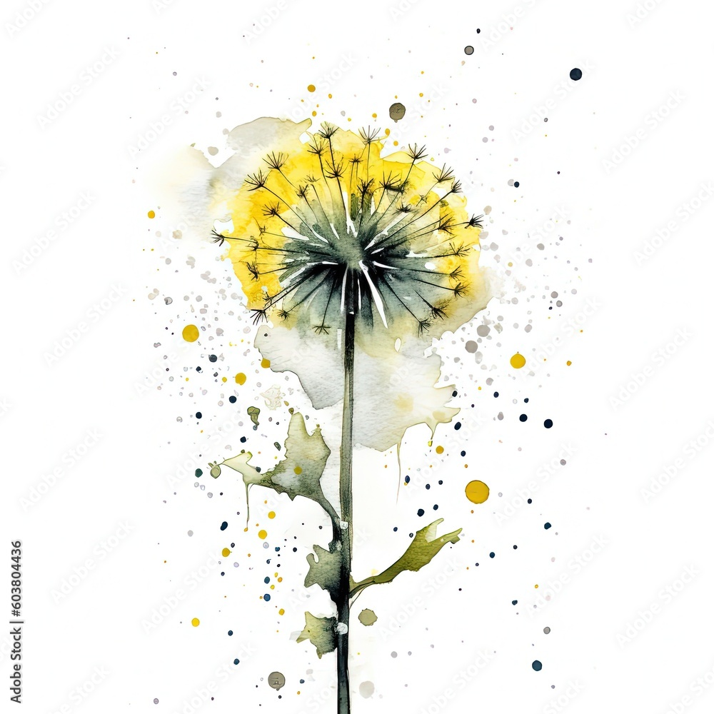 Watercolor dandelion flower. Illustration AI Generative.