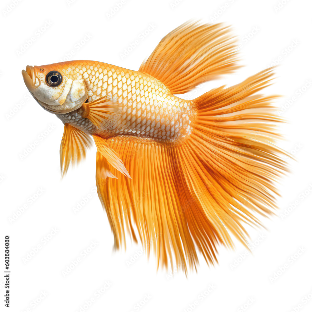 orange betta fish isolated on transparent background cutout, generative ai