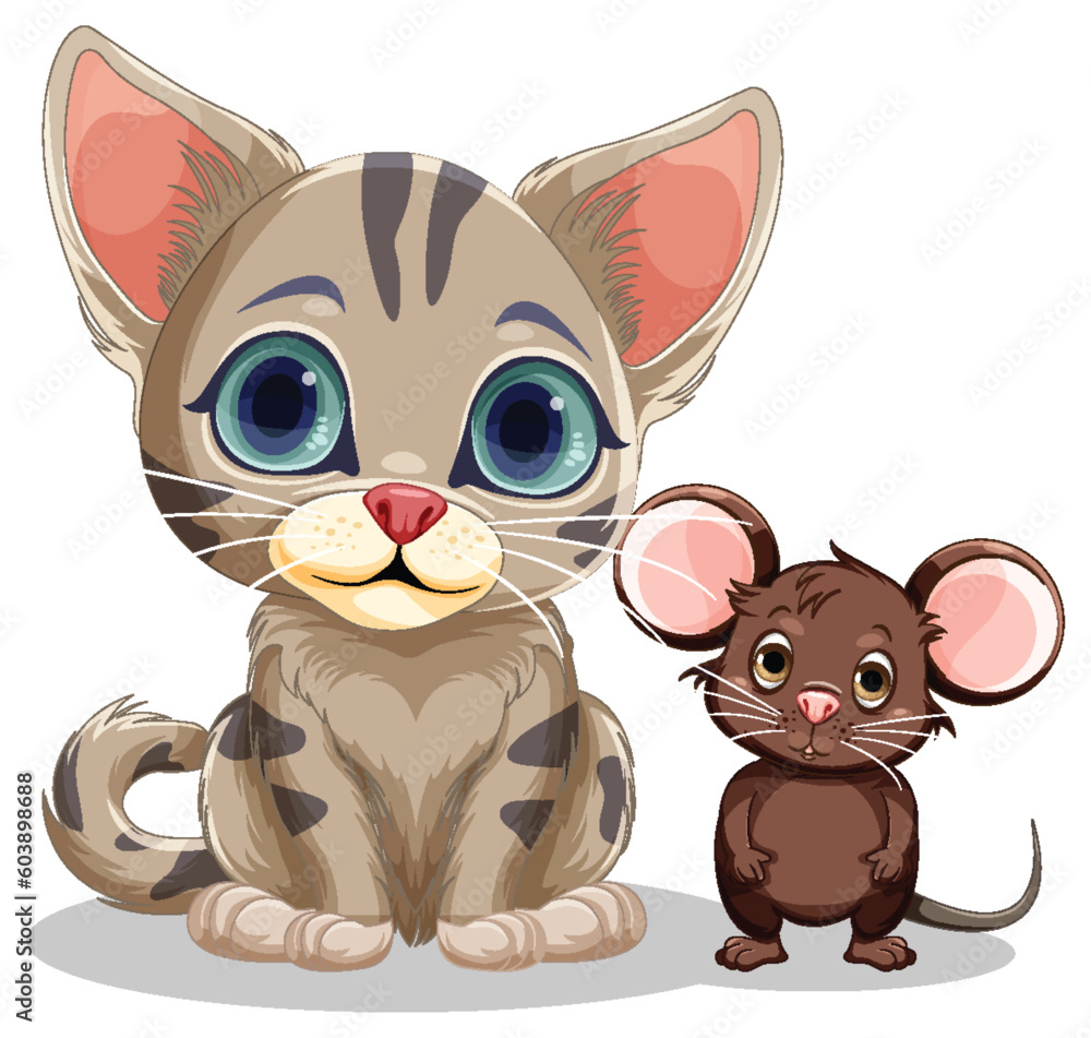 Cute cat and mouse cartoon isolated