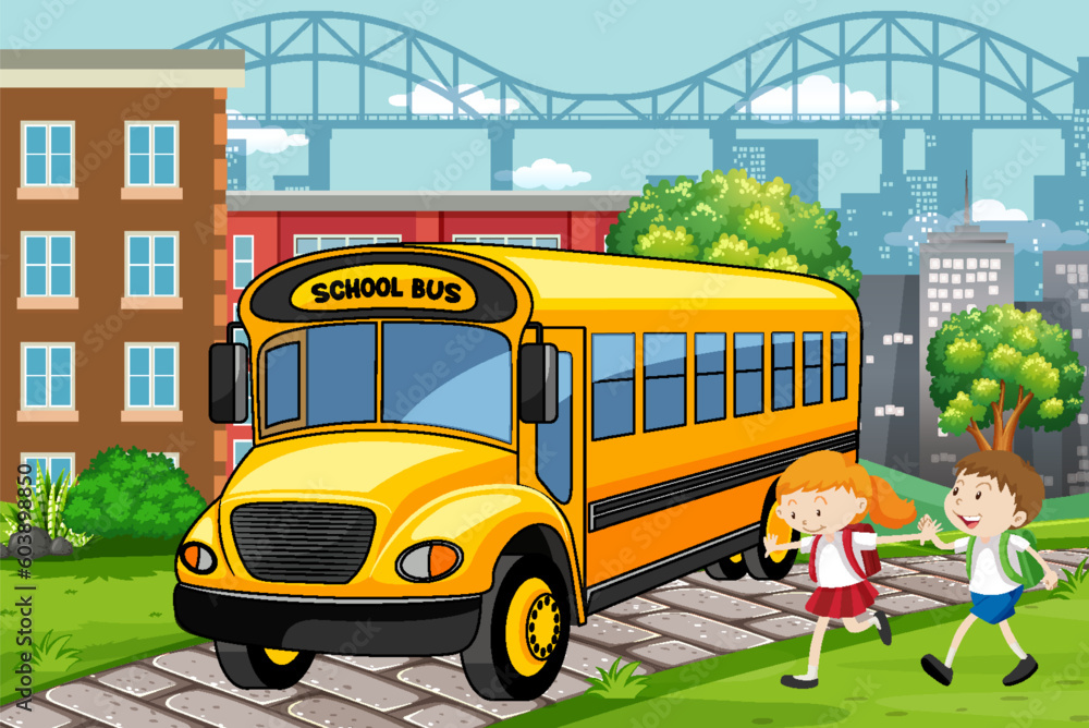 School Bus with Student Scene