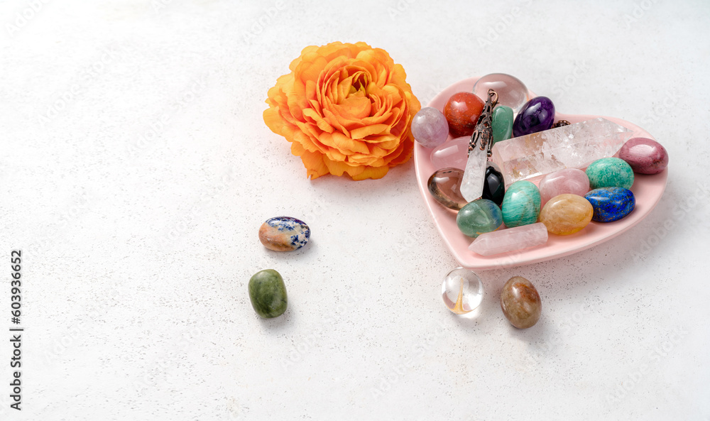 Gemstones for esoteric spiritual practice. Reiki therapy concept. Feng Shui, Healing Crystal Ritual,