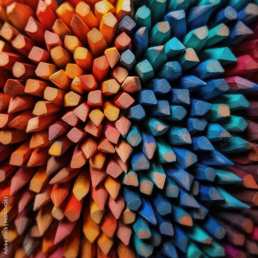 Wooden multi colored pencils,Color pencils,AI generated.