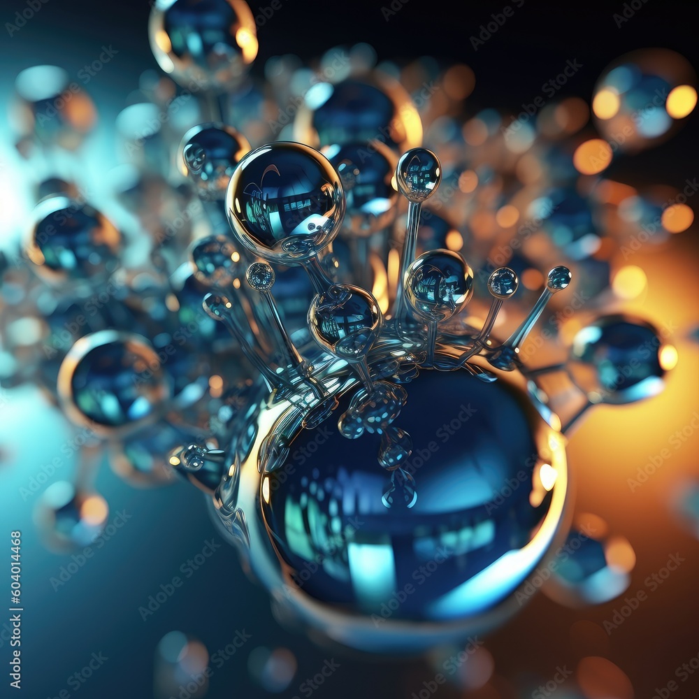 Connected glass bubbles molecule wallpaper, Abstract, creativity concept, AI generated.