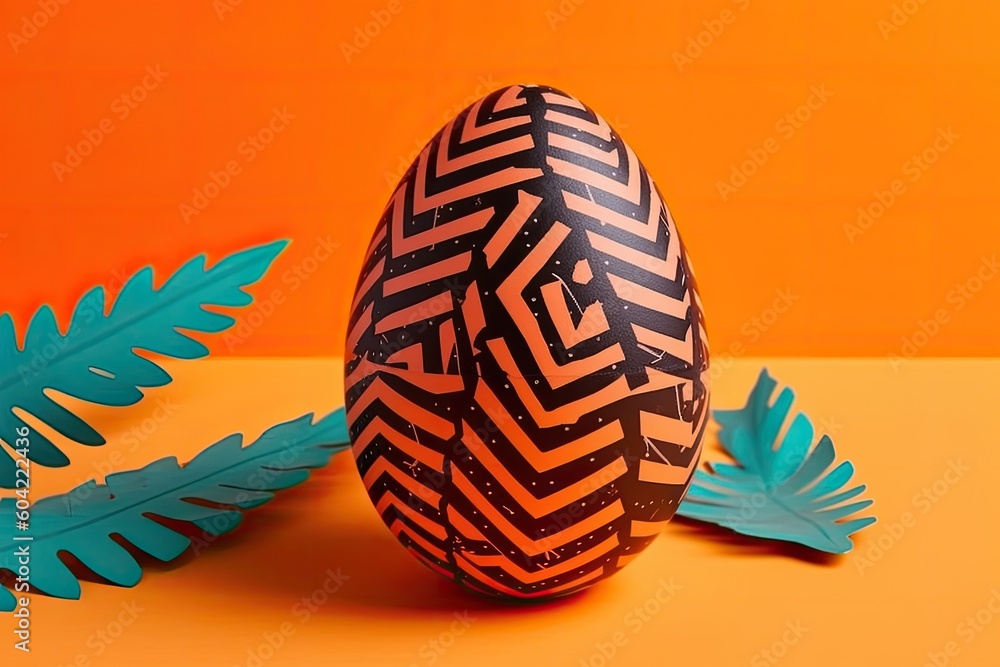 beautifully decorated Easter egg resting on a wooden table Generative AI