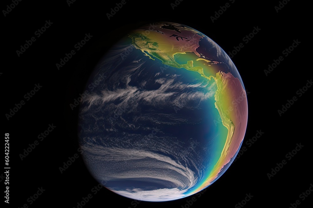 the Earth from space with a vibrant rainbow in the center Generative AI