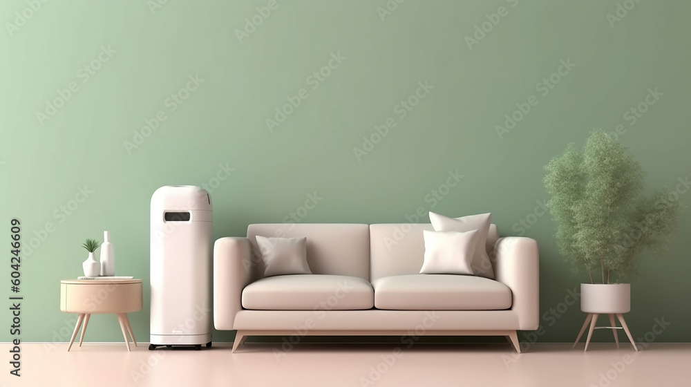 White modern air purifier humidifier working purifying . Generative AI