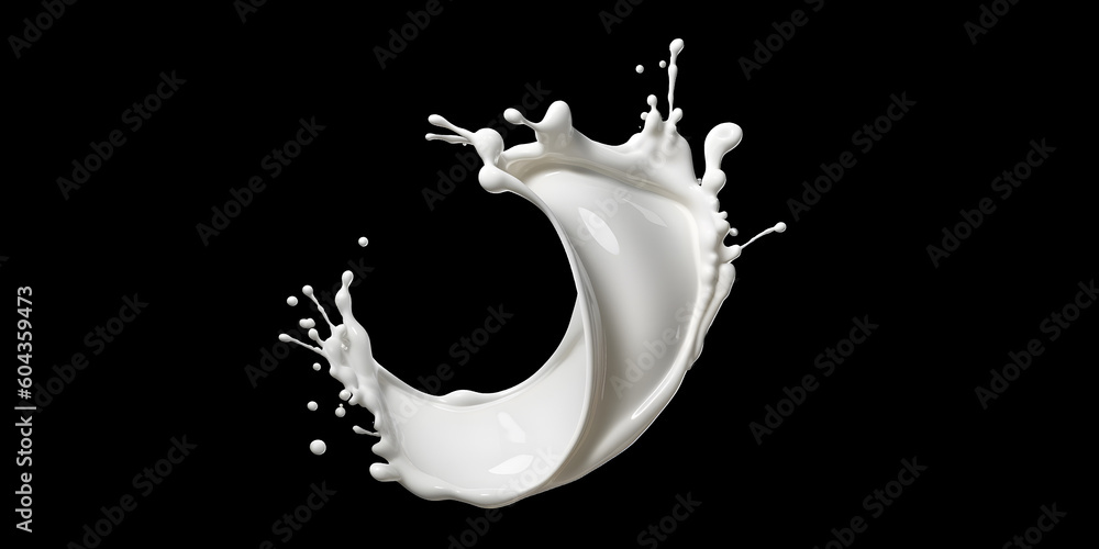 milk or white liquid splash isolated on black background