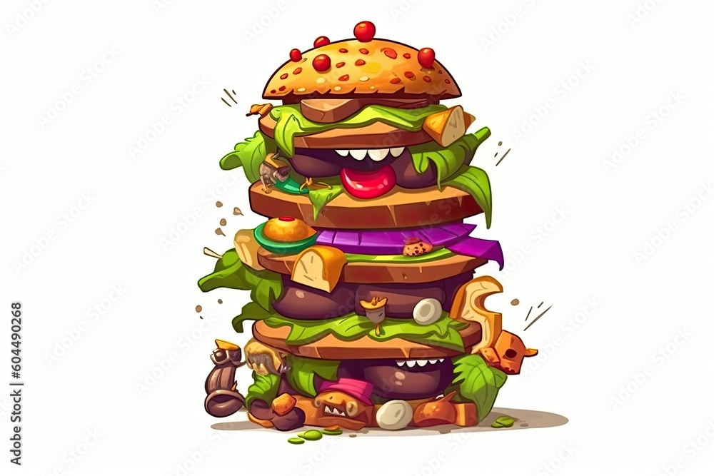 tower of burgers with various toppings and condiments Generative AI