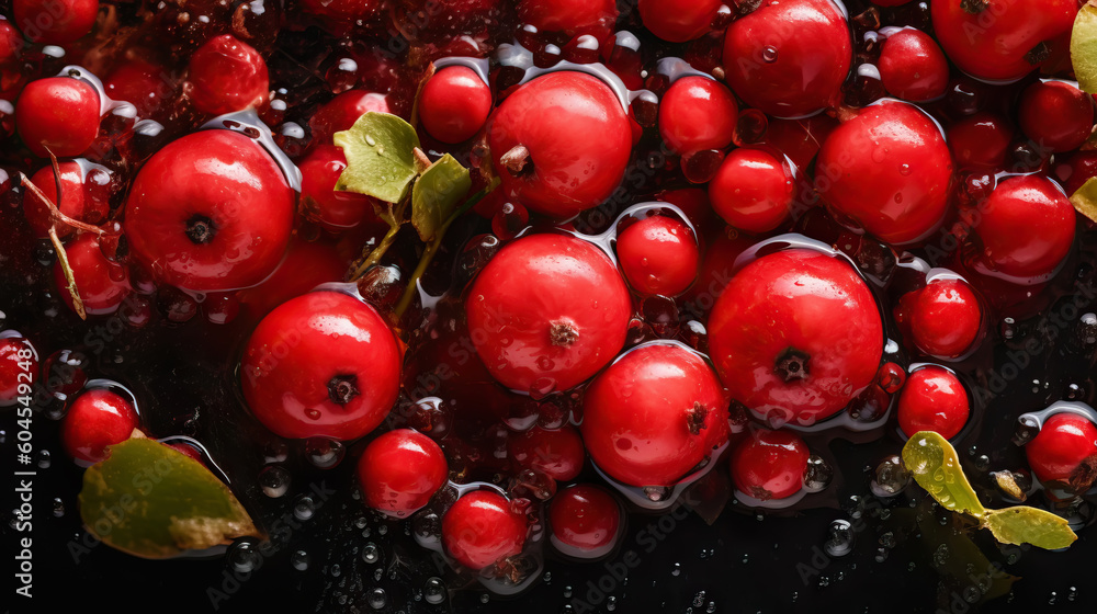 Fresh ripe barberries with water drops background. Berries backdrop. Generative AI