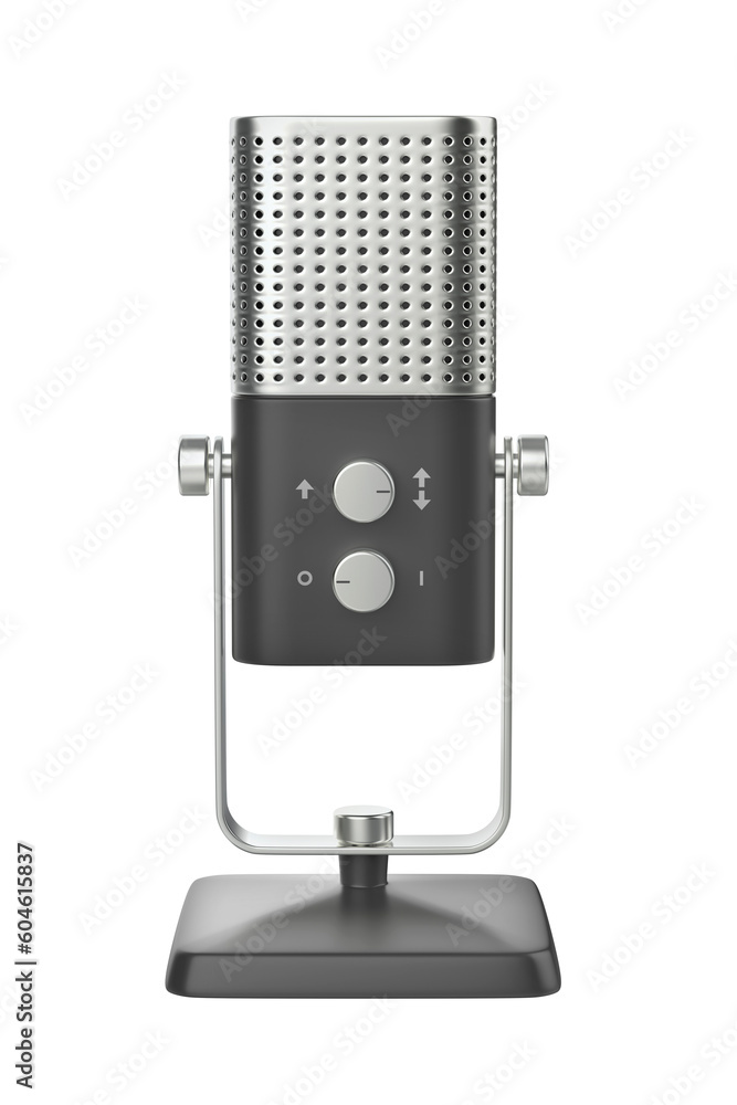 Front view of modern studio microphone on transparent background